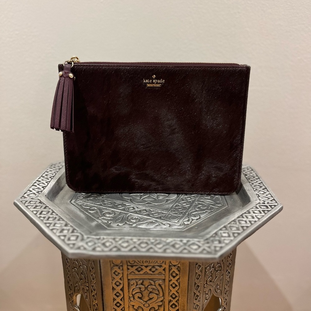 🚫Sold🚫 Kate Spade Shayna Laurel Way calf hair clutch in Plum/Purple